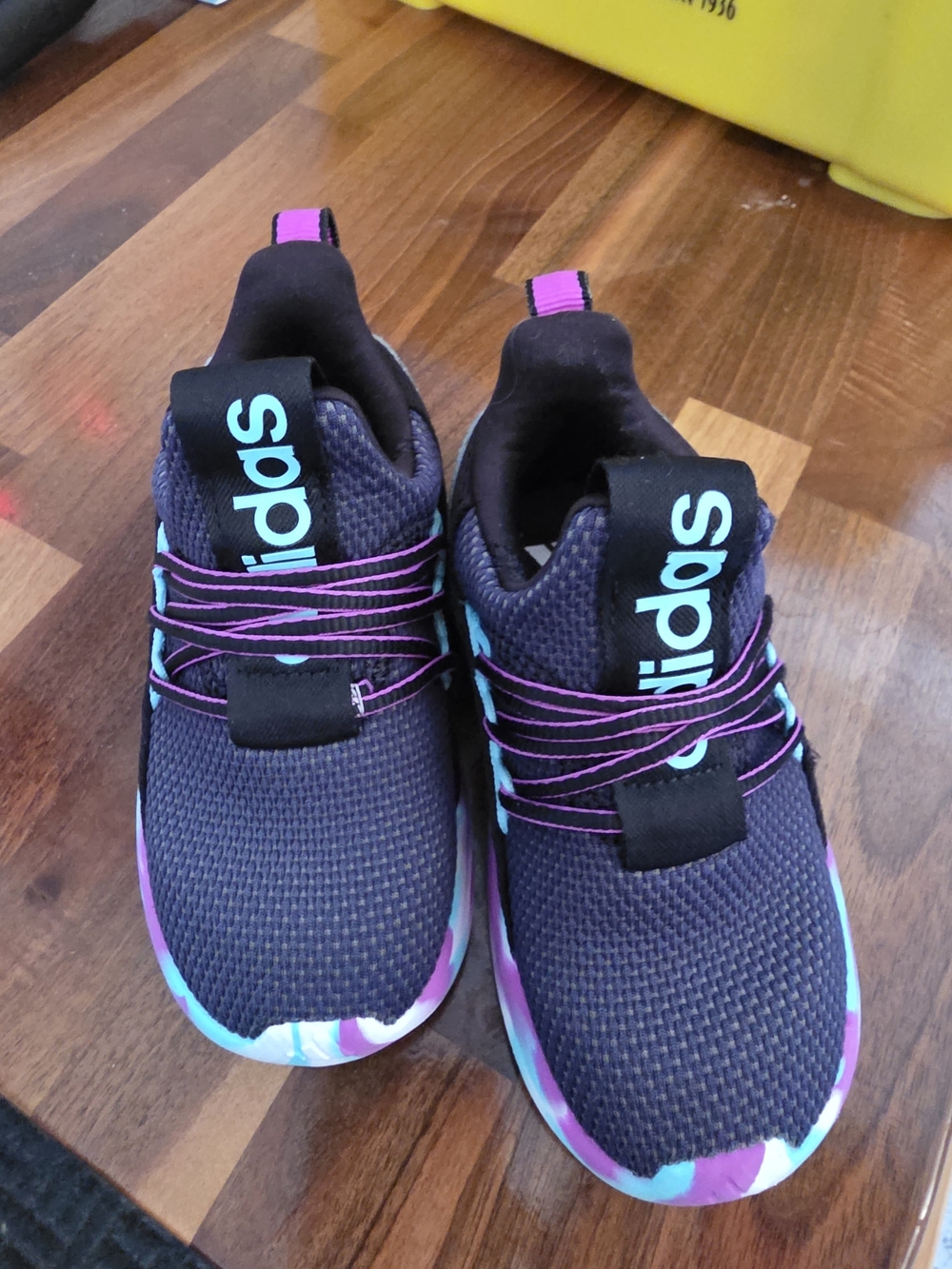 adidas Kids Navy Purple Teal Slip-On Athletic Sneakers
